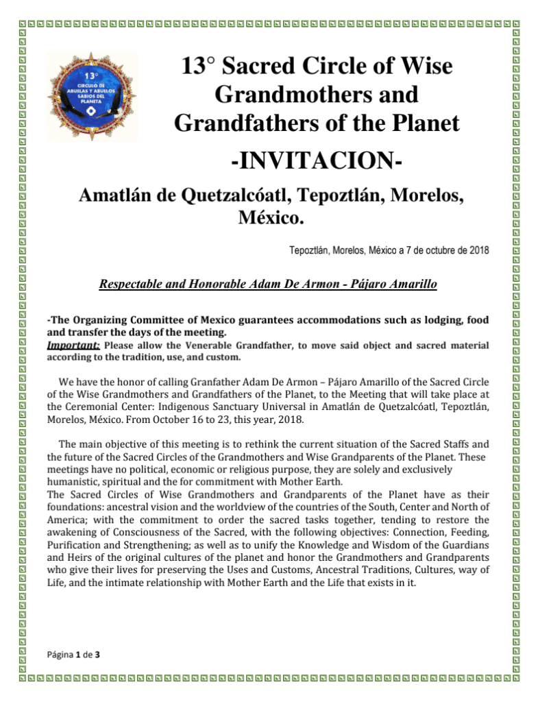 Pájaro Amarillo of the Sacred Circle of the Wise Grandmothers and Grandfathers of the Planet 1